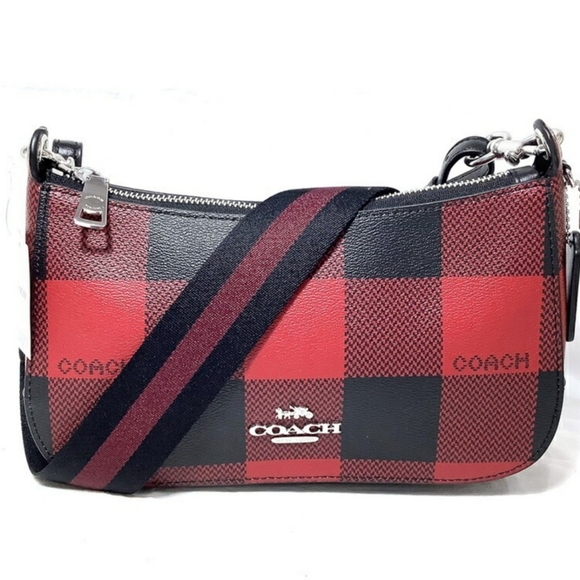 COACH JES BAGUETTE WITH BUFFALO PLAID PRINT RED & BLACK - Picture 5 of 5
